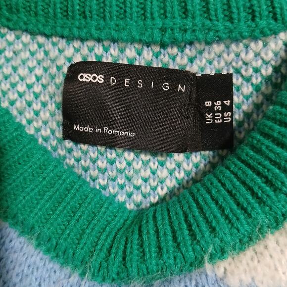ASOS Design Oversized US 4 Camo Blue/Green/White.Crew Neck Sweater Ribbed Cuff - Picture 2 of 13